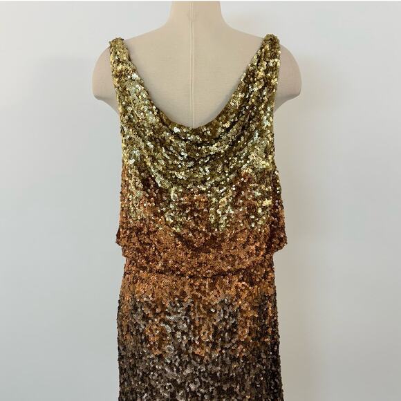 Orna Farho Sequin Mini Dress Draped Cowlneck Gold/Brown Party Evening Sz 4 - Picture 6 of 11